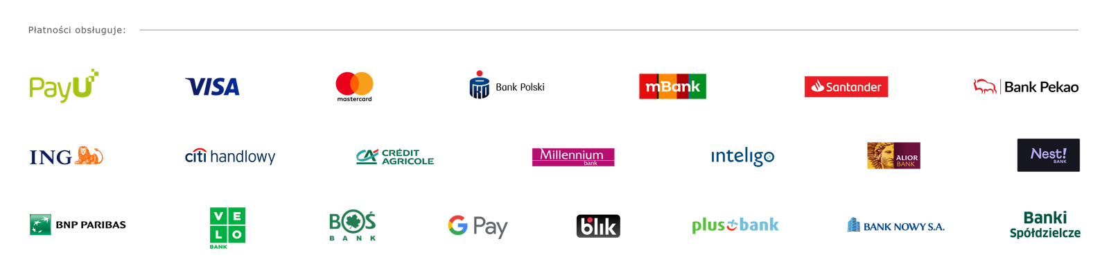 Obsługiwane metody płatności: banki, karty, BLIK, Google Pay